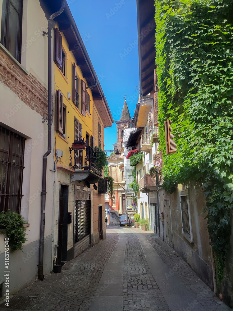 Charming Italian Town Road in Summer, Rivoli, Piedmont