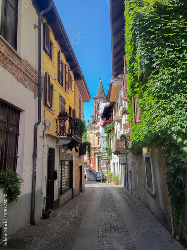 Fototapeta Naklejka Na Ścianę i Meble -  Charming Italian Town Road in Summer, Rivoli, Piedmont