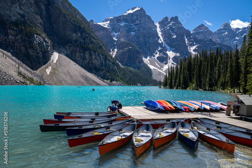 Fototapeta Canoes on Moraine Lake, Banff, Alberta, Canada