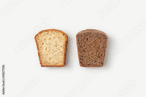 Two slices of white and black wholegrain bread