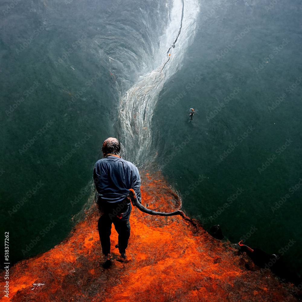 a man stands on the edge of an abyss a man stands on the edge of an abyss