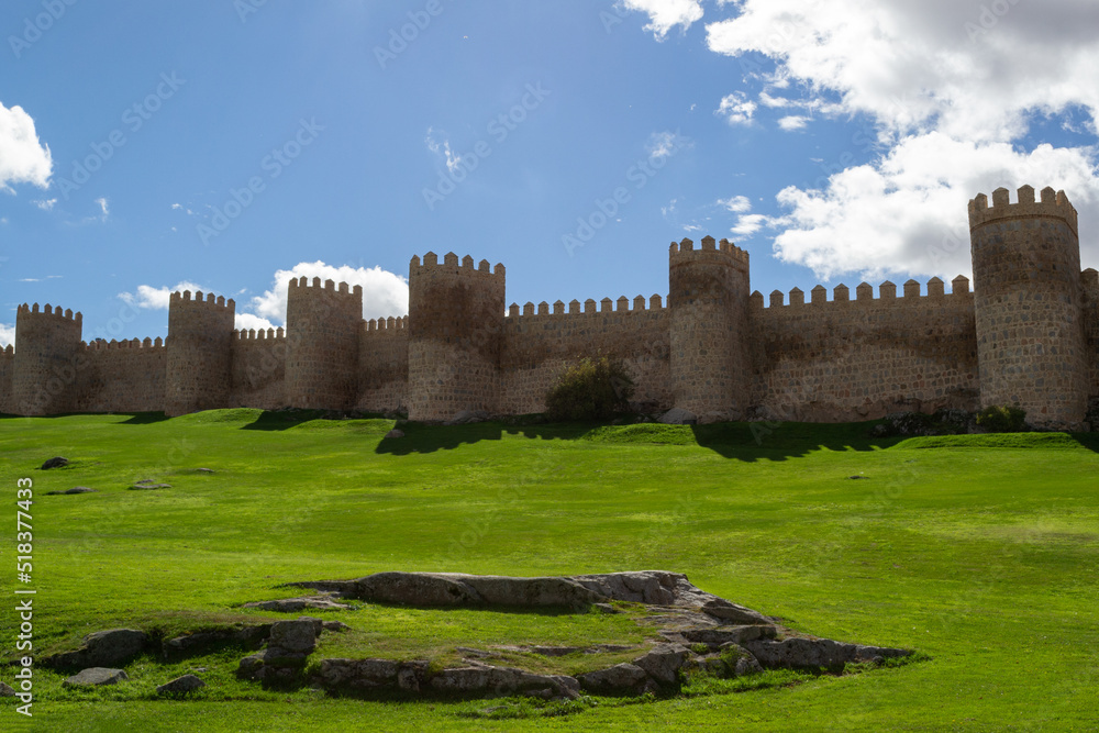 Panoramic view of Ávila city Walls and fortress, full around view at the medieval historic city