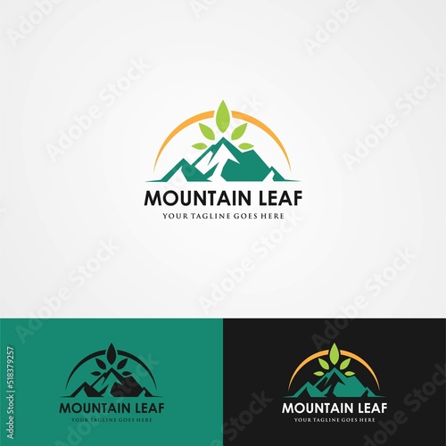 illustration Mountain cbd logos marijuana leaf hill green farm hemp smoke landscape food restaurant plant agriculture medical cannabis nature vector design icon label vintage peak graphic sun symbol