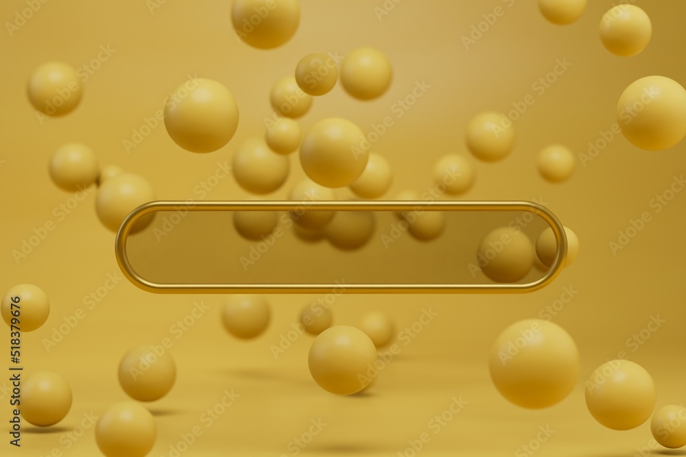 Obraz premium abstract background. yellow balls scattered on a yellow background. browser search bar in the middle. searching for information on the Internet. beautiful desktop. 3d render. 3d illustration
