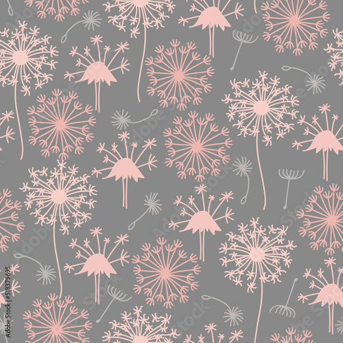 Seamless dandelion pattern. Stylish pastel print. Print for textile, wallpaper, covers, surface. For fashion fabric. Retro stylization. Flying of dandelion.