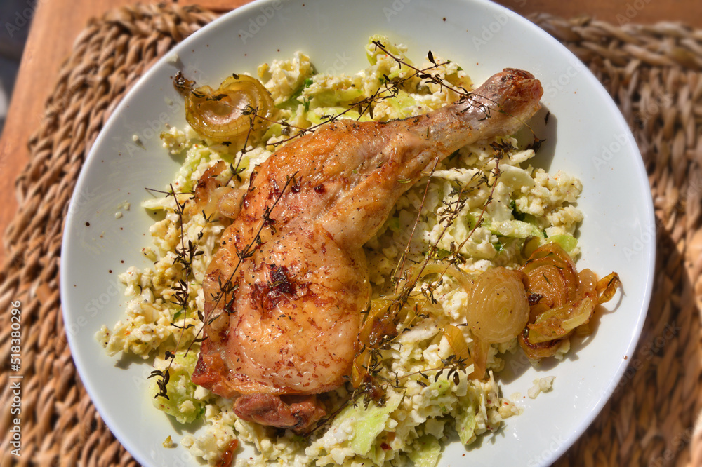 crispy chicken thighs on cauliflower salad - I - crispy chicken thighs on cauliflower salad - I -