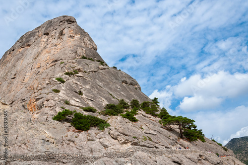 A majestic mountain at the foot of which the Galitsin trail passes. In the vicinity of the urban-type settlement Novy Sve