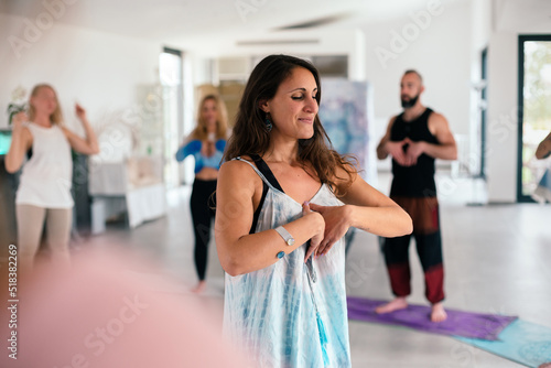 Kriya yoga practitioner in a group exercise photo