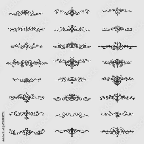 Set decorative design, lace borders and corners, vector set of floral ornament elements in art deco style vector.