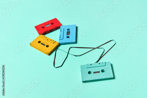 Jammed vintage tape cassettes photo