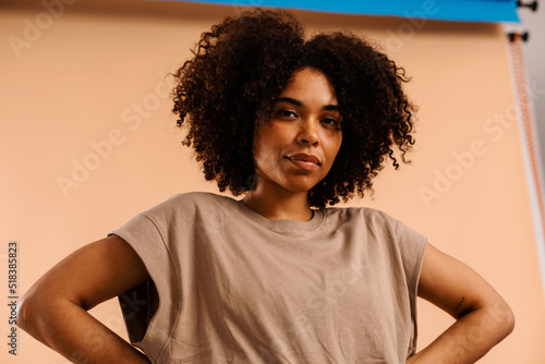 Brazilian woman with afro hair studio portrait