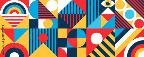 Abstract bauhaus banner minimal 20s geometric style with geometry figures and shapes circle, triangle. square. Human psychology and mental health concept illustration. Vector 10 eps