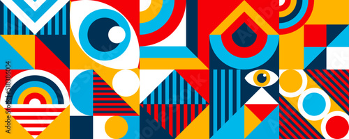 Bauhaus banner minimal 20s geometric style with geometry figures and shapes circle, triangle. square. Human psychology and mental health concept illustration. Vector 10 eps