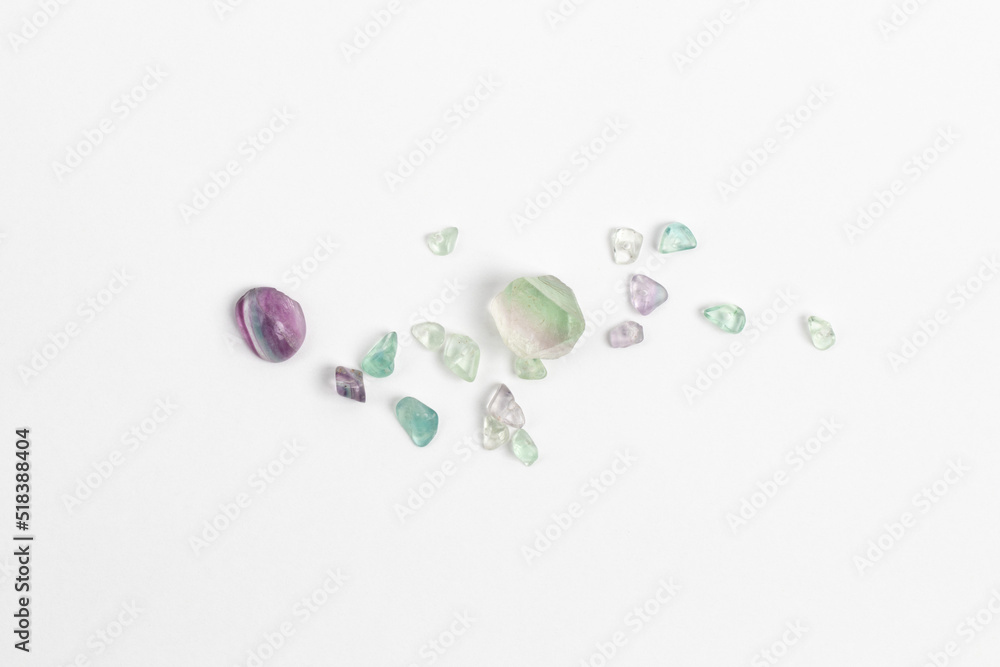 Fluorite Stones on White Background. Mineral Collection. Calcium fluoride Fluorite Stones on White Background. Mineral Collection. Calcium fluoride