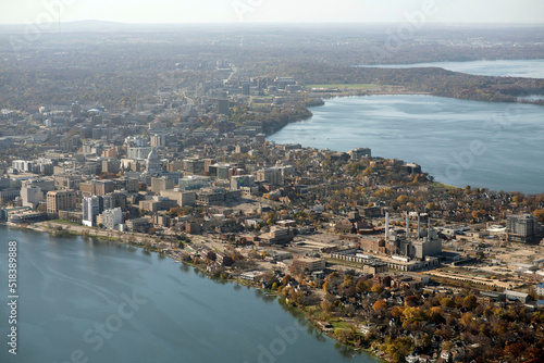 Aerial view of the isthmus in Madison, Wisconsin photo