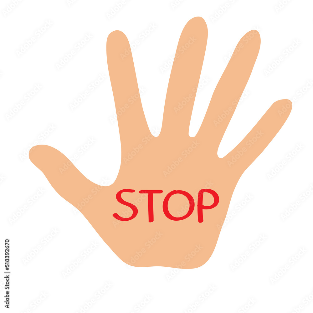 Stop inscription on hand. Blocking gesture. Failure refuse rejection sign. Vector illustration Stop inscription on hand. Blocking gesture. Failure refuse rejection sign. Vector illustration
