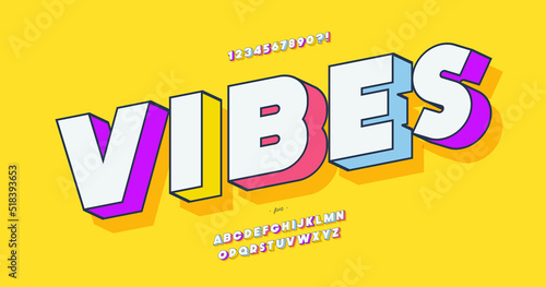 Vector vibes font 3d bold colorful style trendy typography for infographics, motion graphics, video, promotion, decoration, logotype, party poster, t shirt, book, animation, banner, game, printing. 10