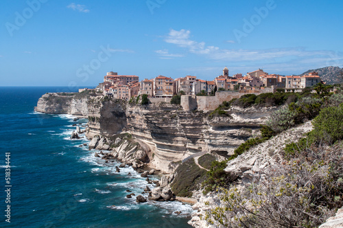 A view of the city of Bonifacio (Corsica), which lies directly on the rock above the sea
