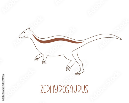 Cute doodle dinosaur Zephyrosaurus in outline. Jurassic period vector character. 