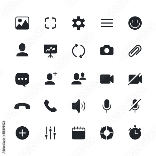 Videocall icon flat style set isolate on white background. UI interface video call. Vector 10 eps