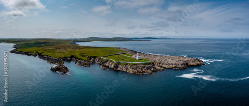 drone panorama landscape of Boradhaven Bay and the hsitoric Broadhaven Lighthouse on Gubbacashel Point photo