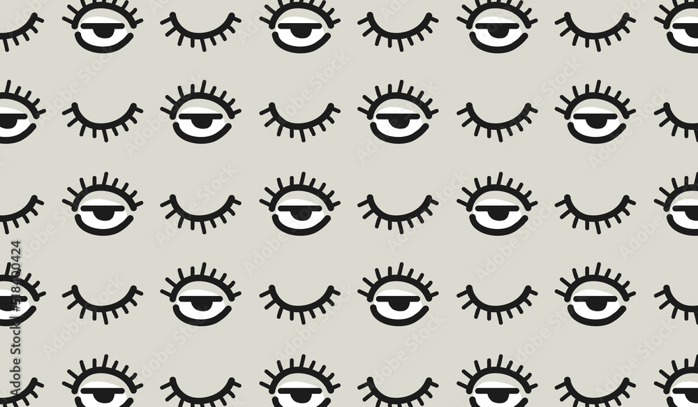 Open and close eye cartoon pattern background vector design
