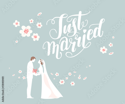 Couple on blue background and flowers