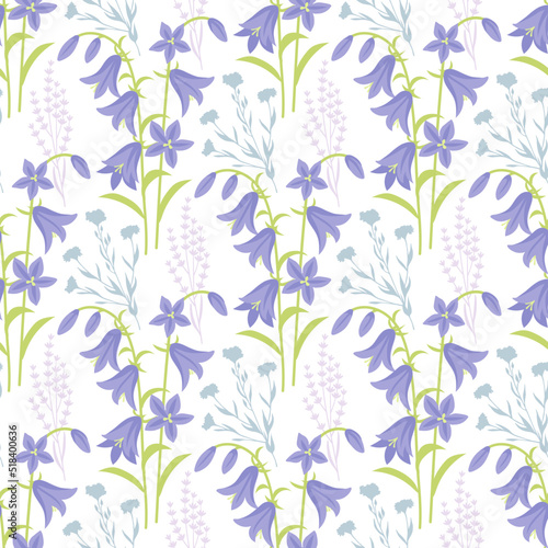 Floral seamless pattern hand drawn bellflowers vector illustration