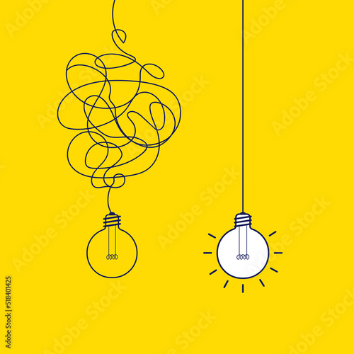 Innovation idea concept illustration. Creative bulb sign. Keep it simple business concept for project management, marketing, creativity. Solutions idea searching. Chaos simplifying, problem solving.