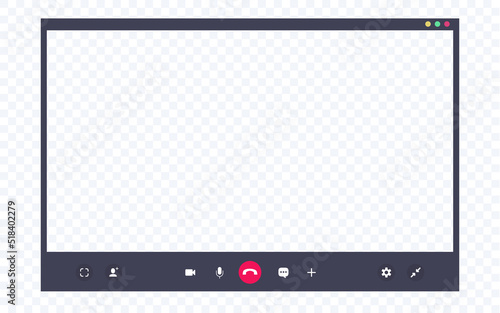 Call screen vector template on transparent background for video conference. Video call window mockup, online business webinar, learning conference. 10 eps