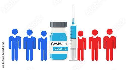 Unvaccinated and vaccinated people concept illustration. Anti vaxxer or individuals that oppose taking the vaccine. Vector 10 eps