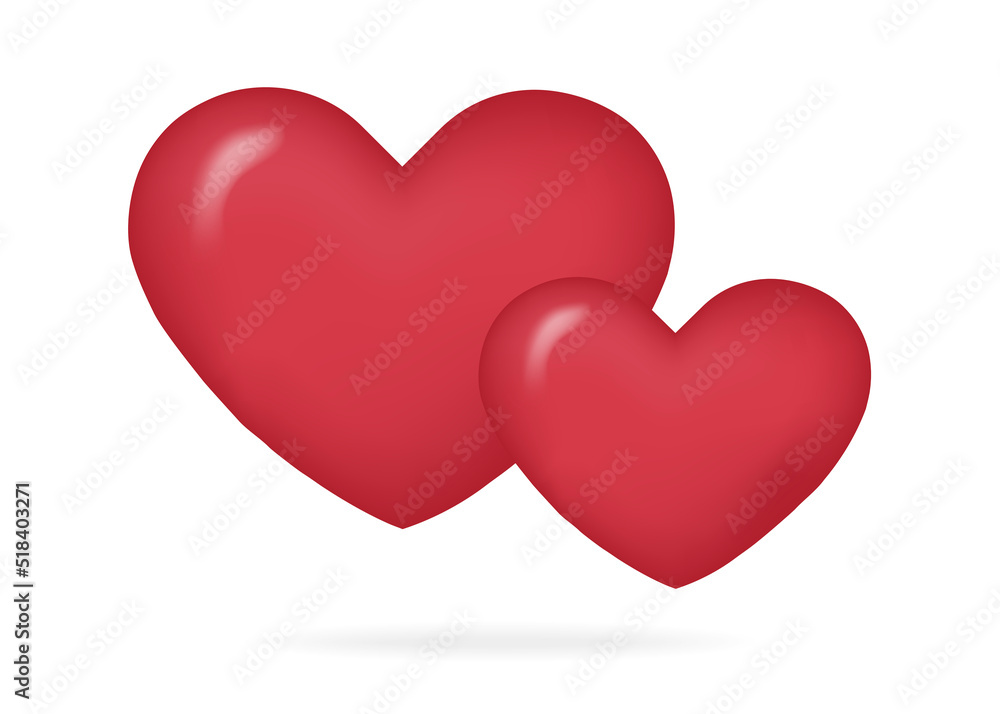 Two heart 3d realistic vector style isolated on white background for Valentines day, wedding, decoration gift. 10eps Two heart 3d realistic vector style isolated on white background for Valentines day, wedding, decoration gift. 10eps