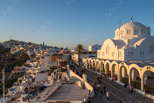 View of Fira, the main village of Santorini at sunset, Greece