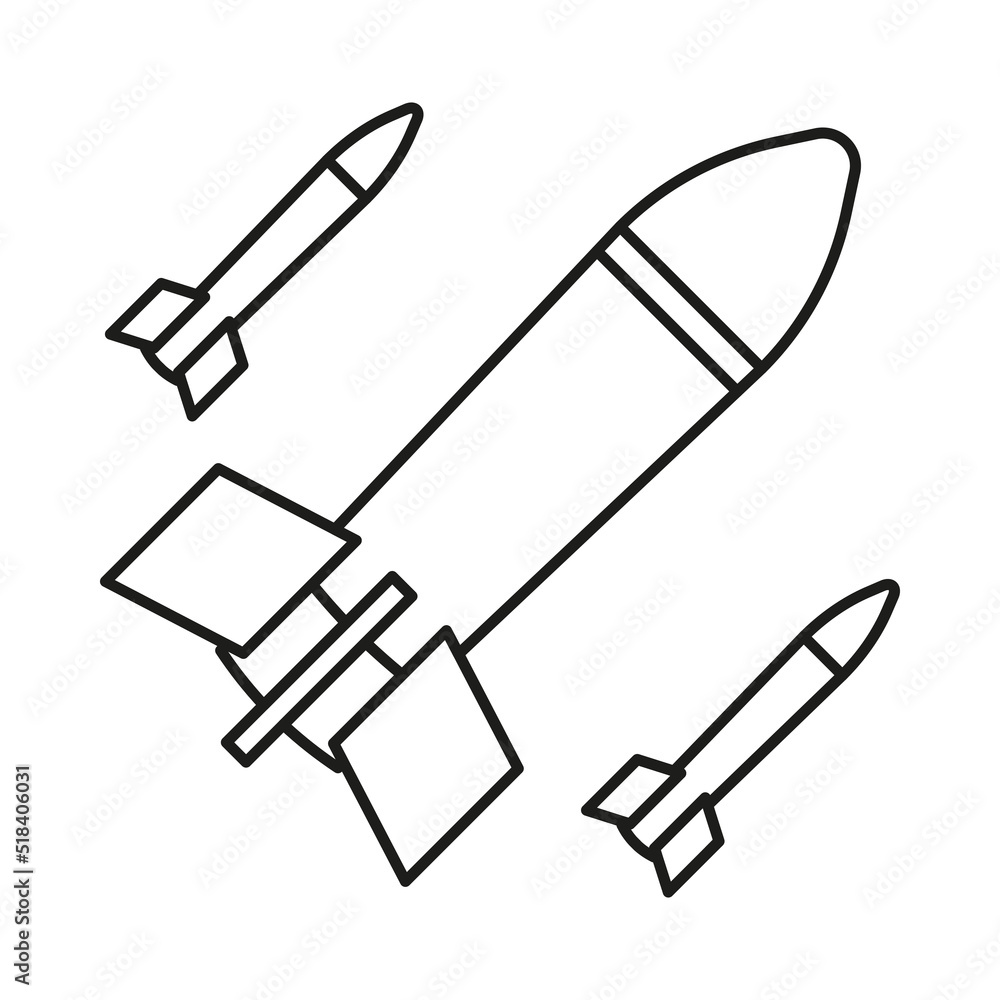 Missile, nuclear concept line icon. Simple element illustration. Missile, nuclear concept outline symbol design from war set. Can be used for web and mobile on white background Missile, nuclear concept line icon. Simple element illustration. Missile, nuclear concept outline symbol design from war set. Can be used for web and mobile on white background