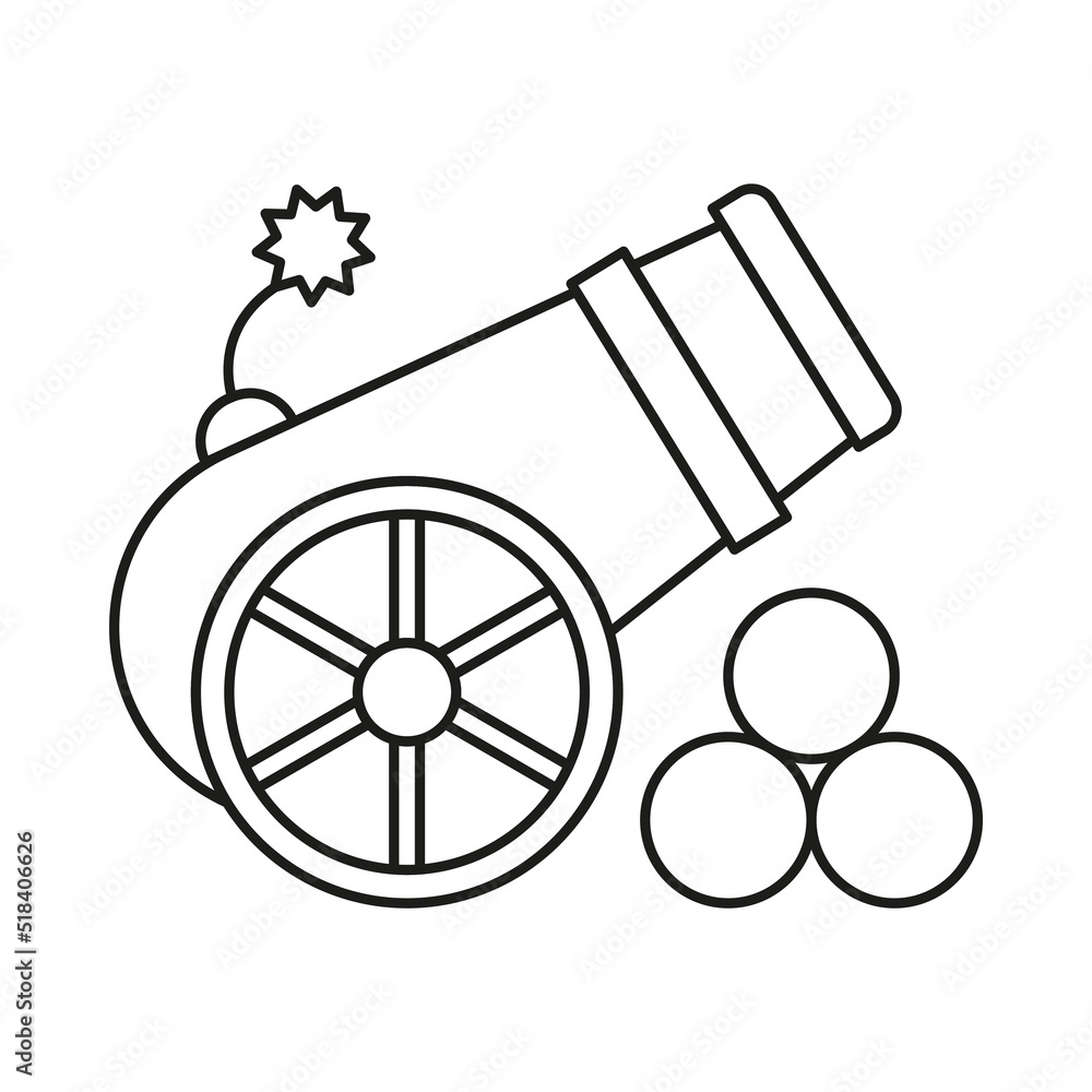 Cannon, war weapon concept line icon. Simple element illustration. Cannon, war weapon concept outline symbol design from war set. Can be used for web and mobile on white background Cannon, war weapon concept line icon. Simple element illustration. Cannon, war weapon concept outline symbol design from war set. Can be used for web and mobile on white background