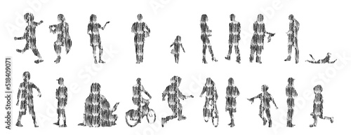 Vector silhouettes, Outline silhouettes of people, Contour drawing, people silhouette, Icon Set Isolated, Silhouette of sitting people, Architectural set	
