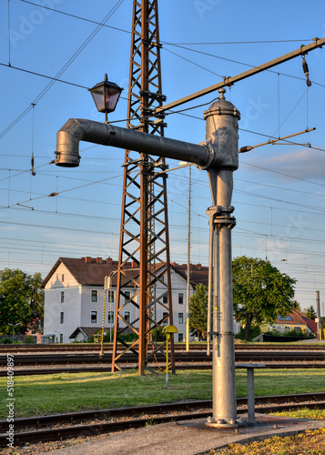 Wasserkran, Eisenbahn, Siegmundsherberg, Dampflok, Rohr, nachfüllen, Wasseraufnahme, Bahnhof, Eisenbahnmuseum, befüllen, Wasservorrat, Dampferzeugung, Wasserversorgungsanlage, Wasserversorgung, alt, a photo