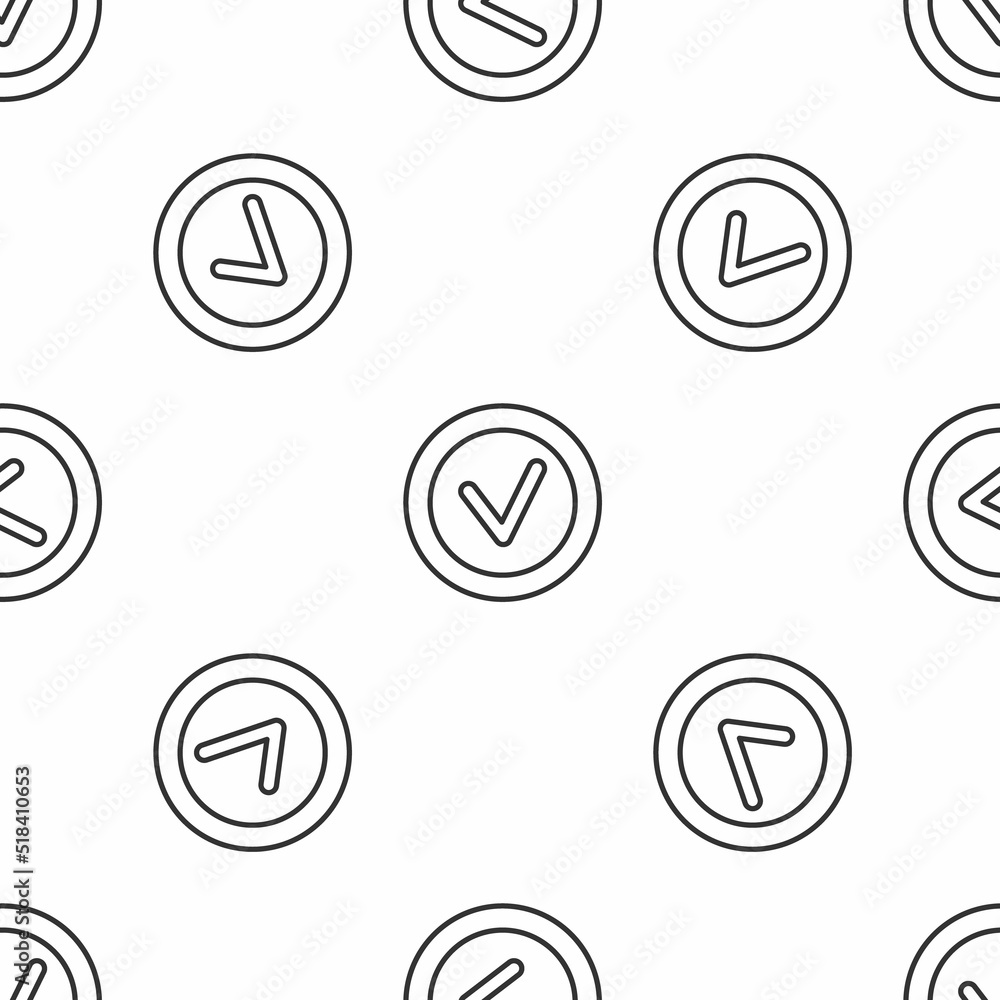 Grey line Check mark in round icon isolated seamless pattern on white background. Check list button sign. Vector