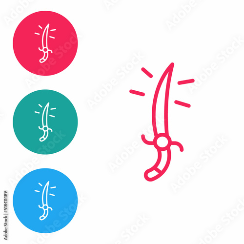 Red line Arabian saber icon isolated on white background. Set icons in circle buttons. Vector