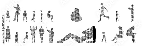 Vector silhouettes, Outline silhouettes of people, Contour drawing, people silhouette, Icon Set Isolated, Silhouette of sitting people, Architectural set	
