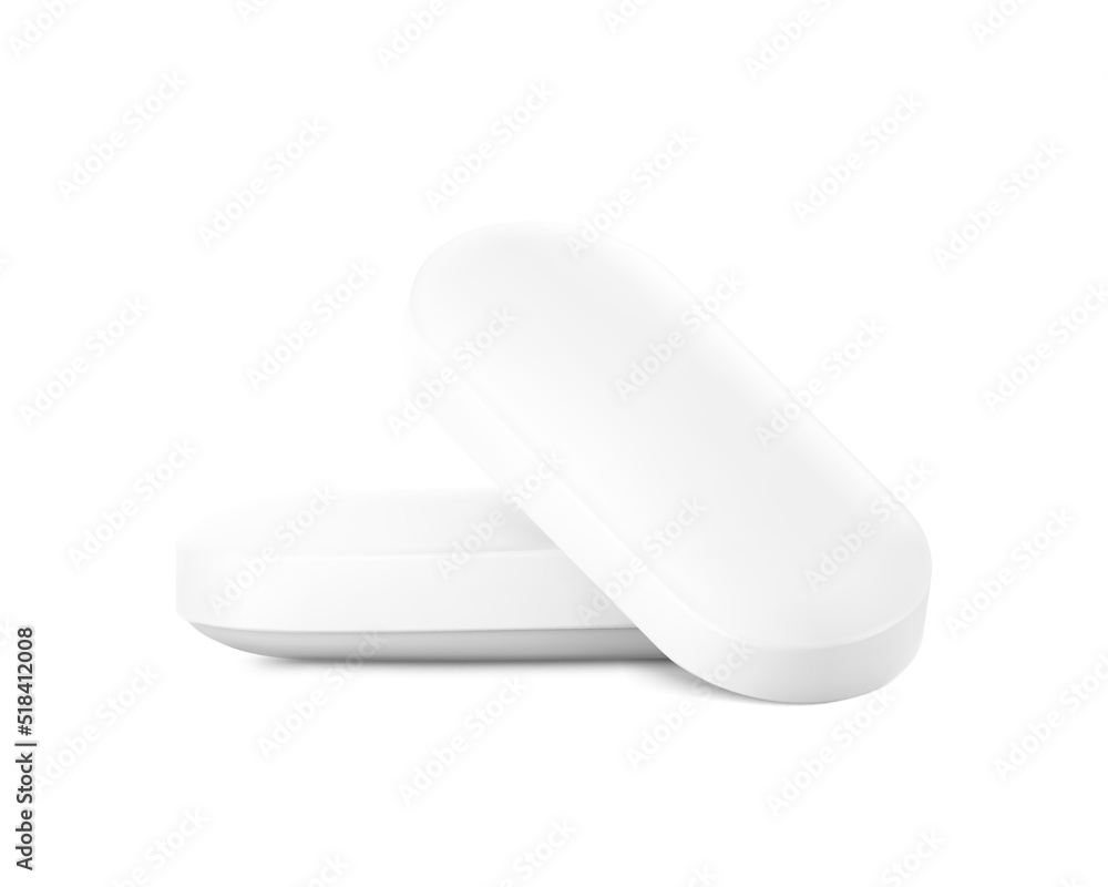 Realistic oblong tablet with convex mockup. Vector illustration isolated on white background. Can be used for medical and cosmetic. Ready for your design. EPS10. Realistic oblong tablet with convex mockup. Vector illustration isolated on white background. Can be used for medical and cosmetic. Ready for your design. EPS10.