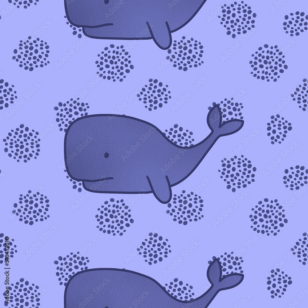 Fototapeta premium Cartoon kids seamless ocean whale pattern for wrapping paper and clothes print and accessories and notebooks and fabrics