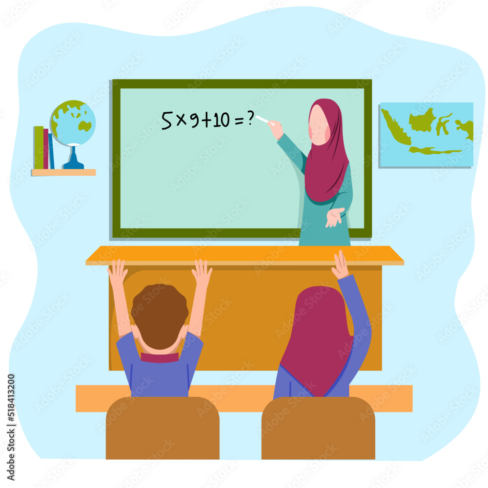 Muslim Teacher Teaching In Classroom