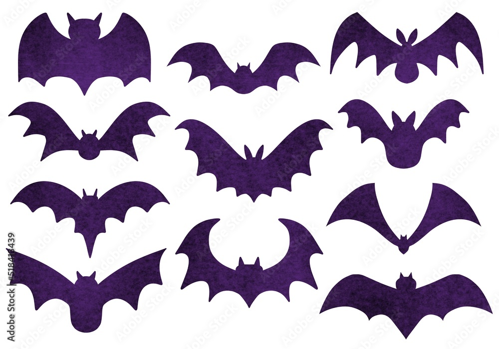 Set with Halloween bats for stickers and cards and gifts and fabrics and hobbies and wrapping paper Set with Halloween bats for stickers and cards and gifts and fabrics and hobbies and wrapping paper