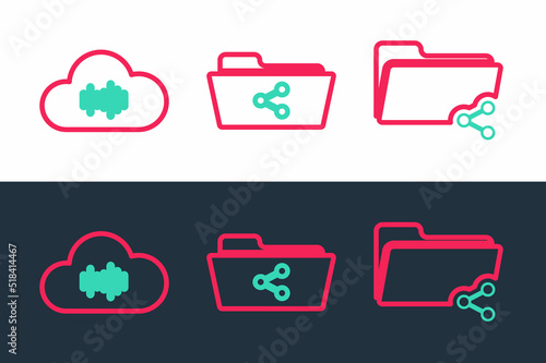 Set line Share folder, Music streaming service and icon. Vector