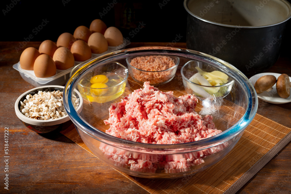 Ingredients required for special Chinese food lion head Ingredients required for special Chinese food lion head