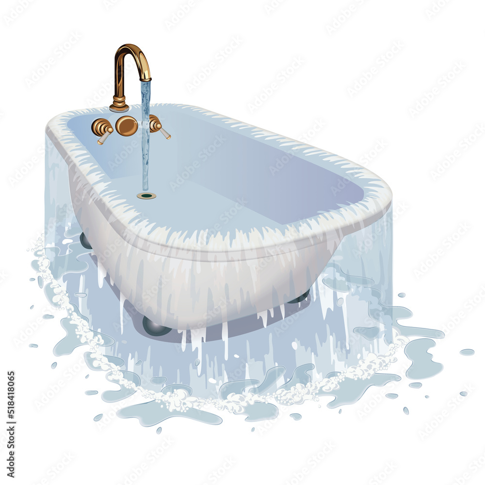tub with feet and taps, deep and overflowing Stock Vector | Adobe Stock