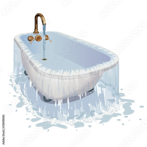 tub with feet and taps, deep and overflowing
