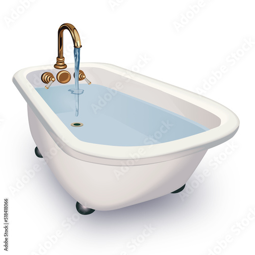 tub with feet and taps, deep and full of water