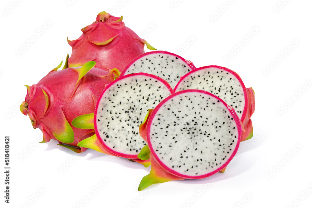 Dragon fruit, red-green peel fruit isolated on white background. Dragon fruit, red-green peel fruit isolated on white background.